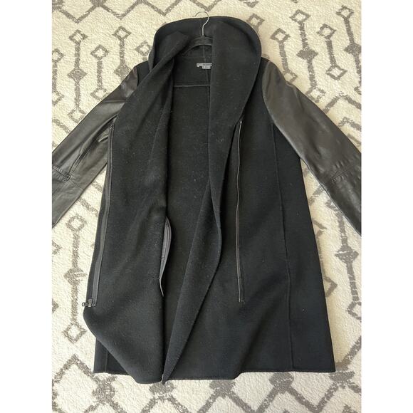 VINCE Black Wool Leather Zip Front Shawl Collar Jacket Coat - Picture 13 of 16